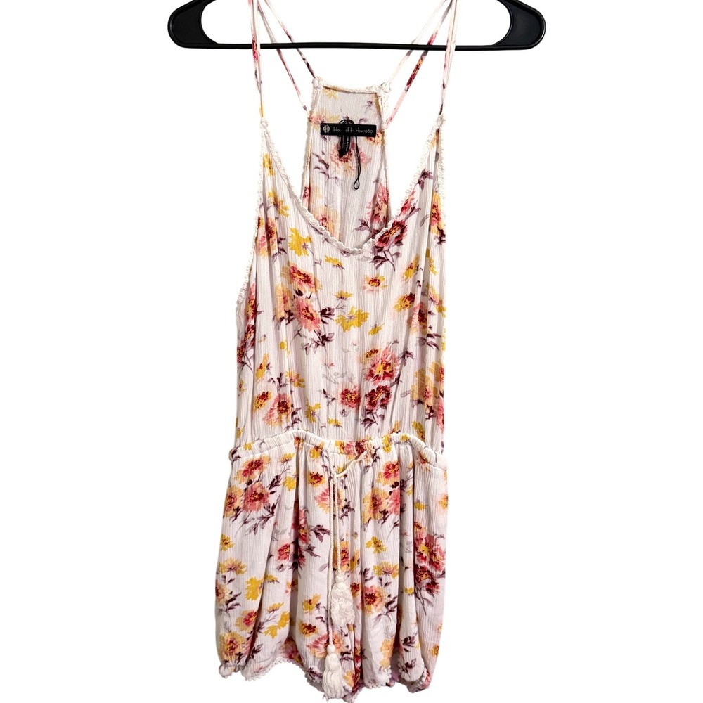 House of Holland Floral Romper White Yellow Pink Crochet Trim Drawstring Size M